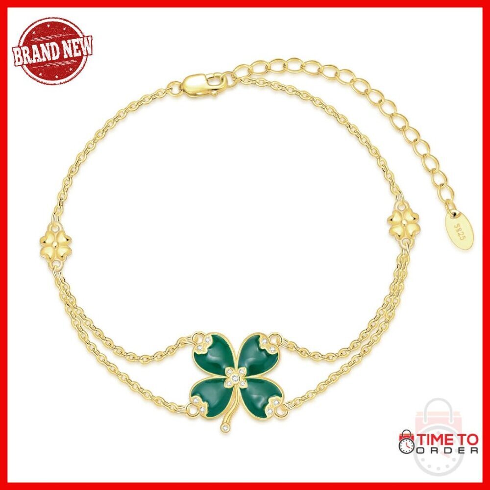 Sterling Silver Four Leaf Clover Bracelet Lucky Charm Celtic Jewelry